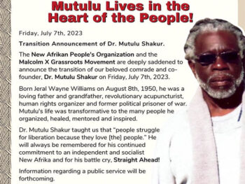 Dr. Mutulu Shakur transitions